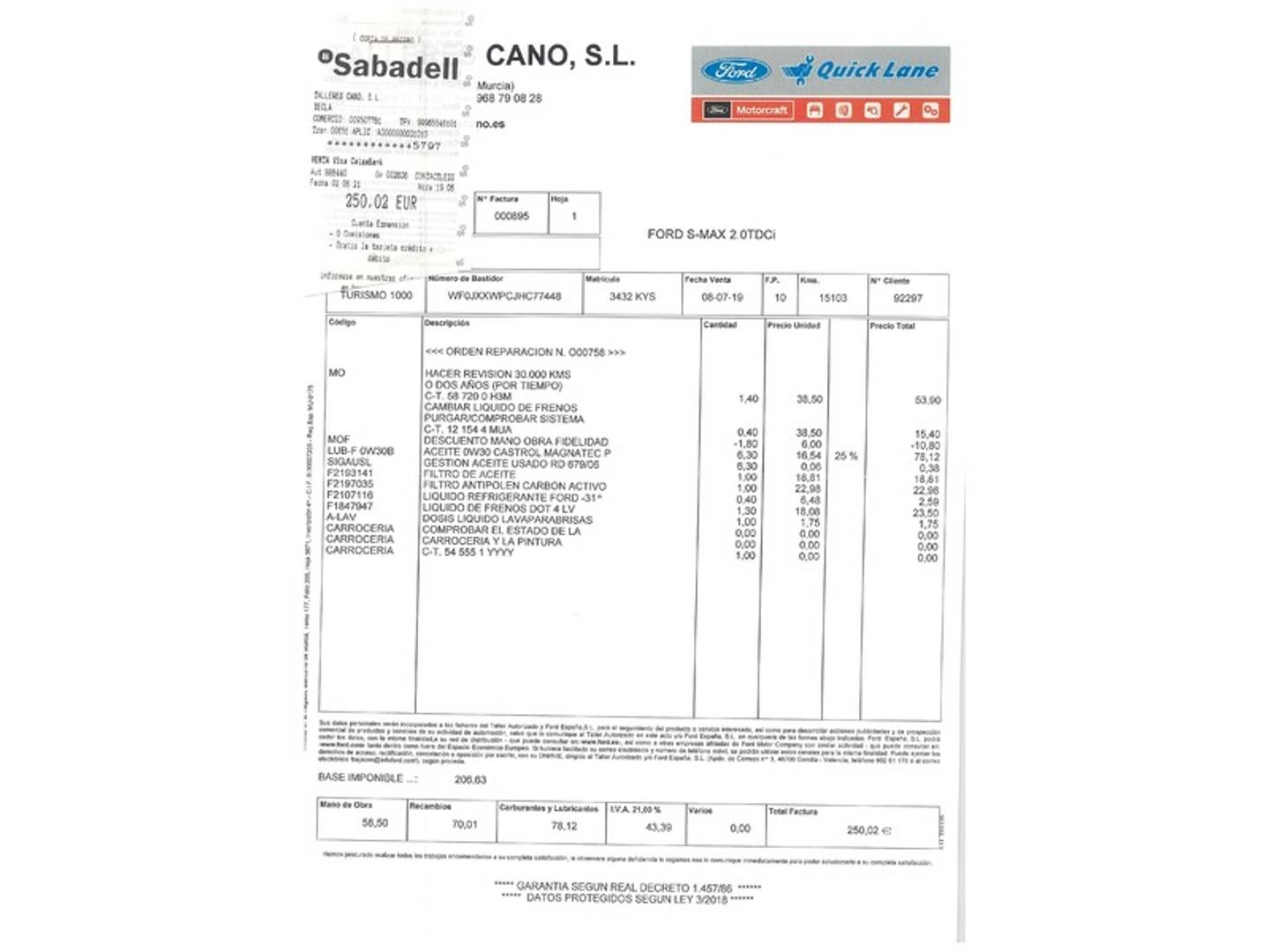 Foto del mantenimiento del Ford S-MAX Ford S-Max 2.0 TDCI Titanium (150 CV) 7 Plazas