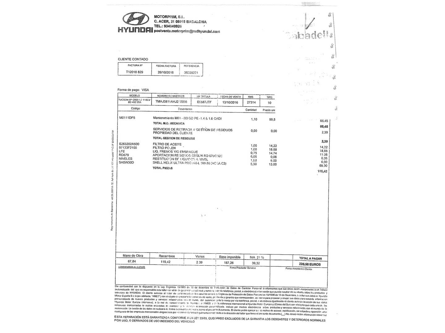 Foto del mantenimiento del Hyundai Tucson Hyundai Tucson 1.7 CRDI BlueDrive 25 Aniversario 4x2 (115 CV)