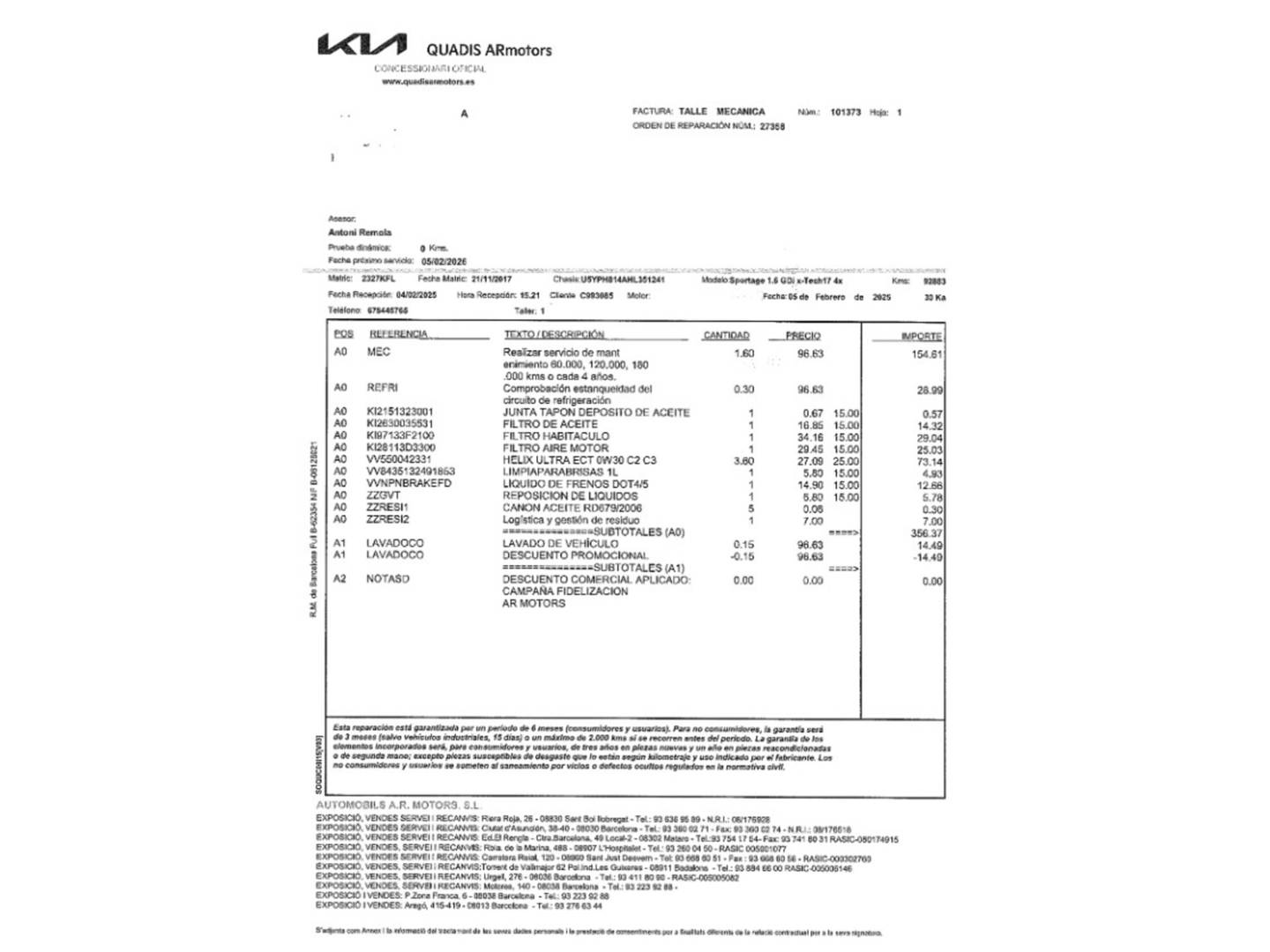 Foto del mantenimiento del KIA Sportage KIA Sportage 1.6 GDi x-Tech17 4x2 (132 CV)