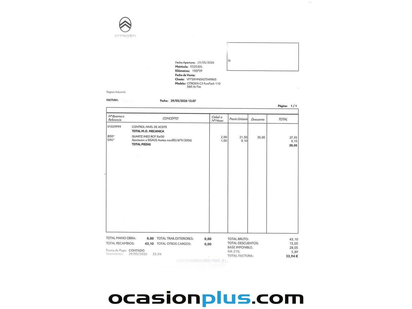 Foto del mantenimiento del Citroën C3 Citroën C3 PureTech 110 S&S Shine (110 CV)
