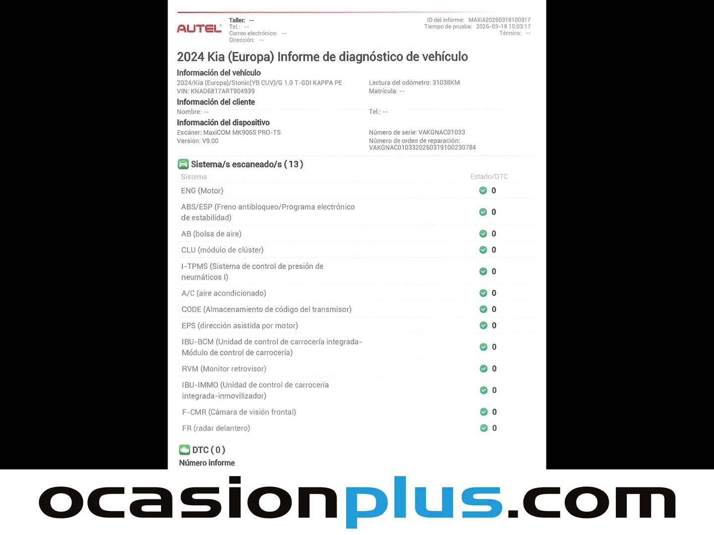 Foto del mantenimiento del KIA Stonic Kia Stonic 1.0 T-GDi MHEV Style Edition (100 CV)