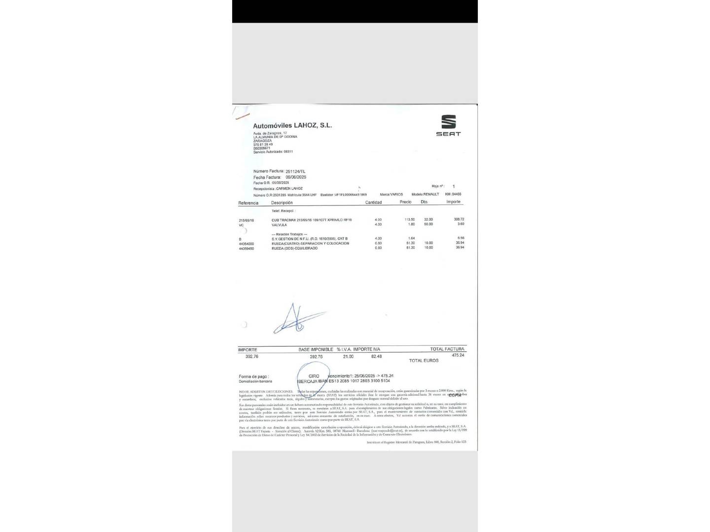 Foto del mantenimiento del Renault Trafic Renault Trafic Furgon Furgon 27 L1H1 Energy Blue dCi (95 CV)