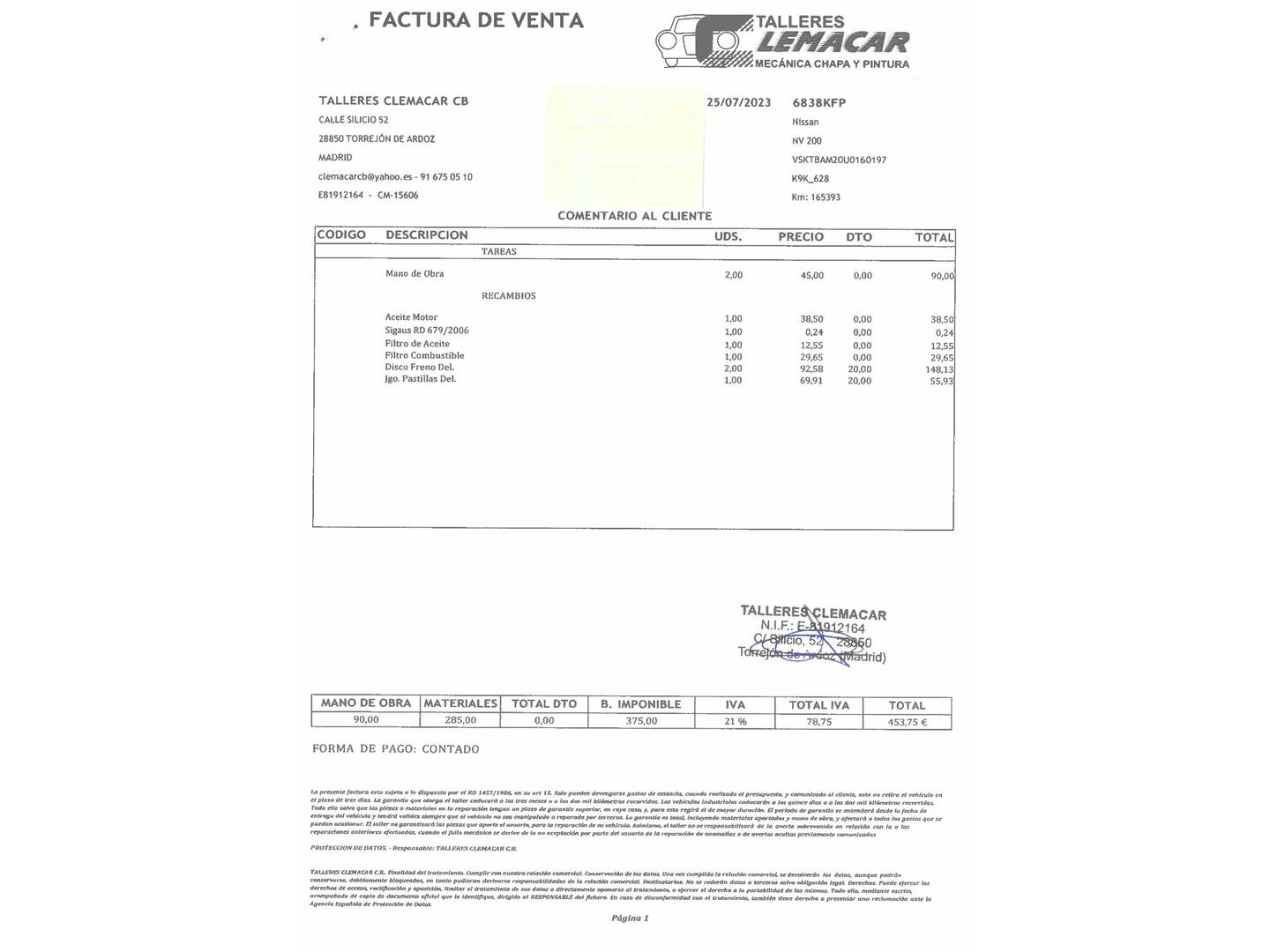 Foto del mantenimiento del Nissan NV200 Nissan NV200 Combi 1.5 dCi Comfort (90 CV)