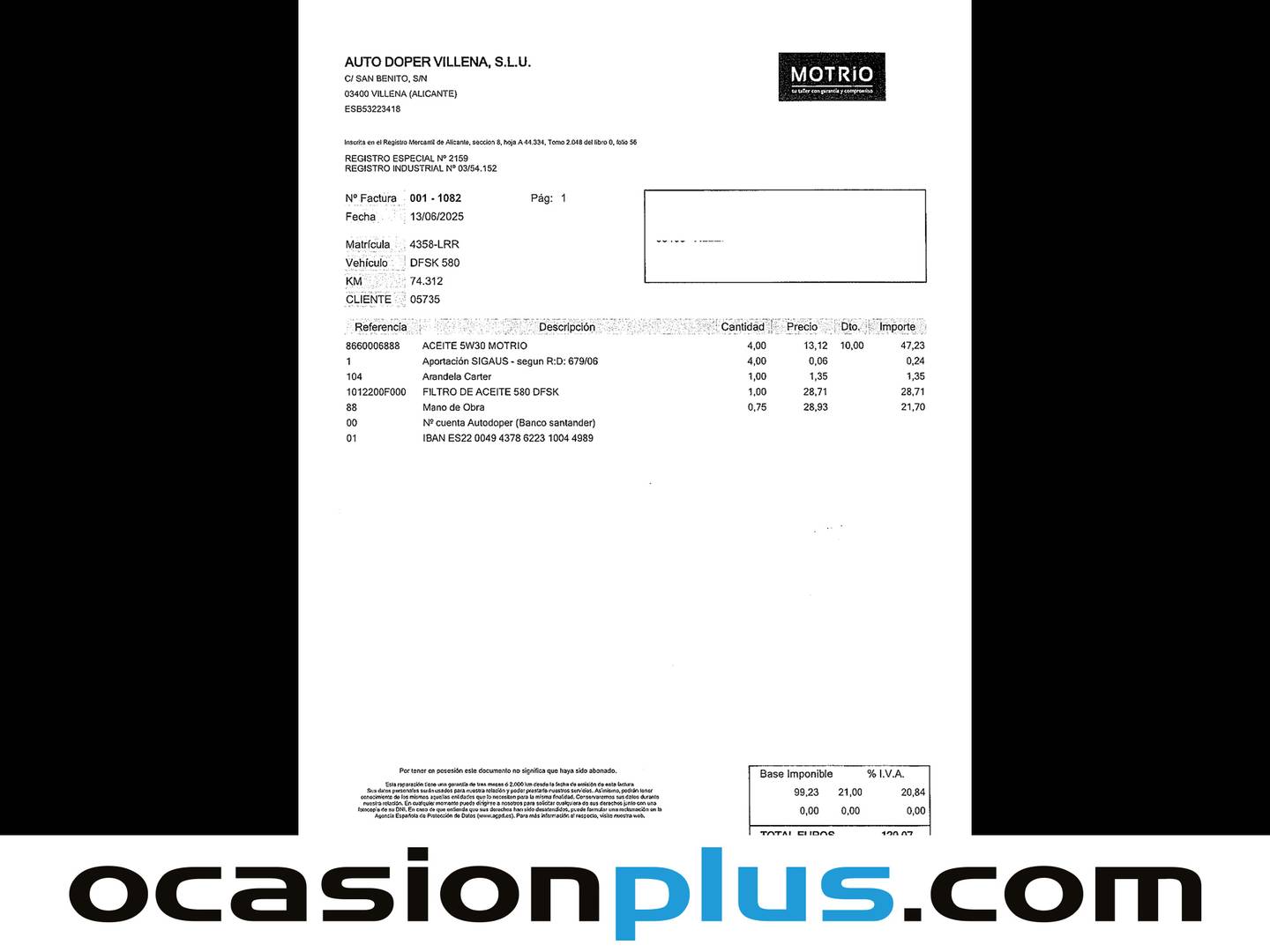 Foto del mantenimiento del DFSK 580 DFSK 580 1.5 T Intelligent (149 CV)