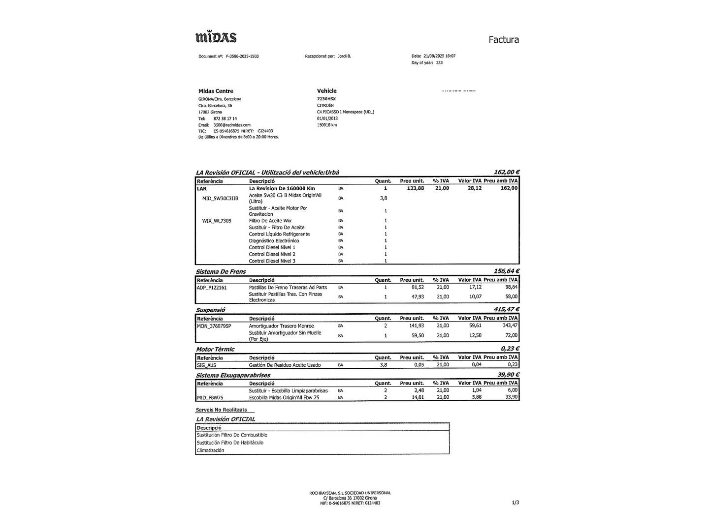 Foto del mantenimiento del Citroën C4 Picasso Citroen C4 Picasso 1.6 e-HDI Intensive ETG6 (115 CV)