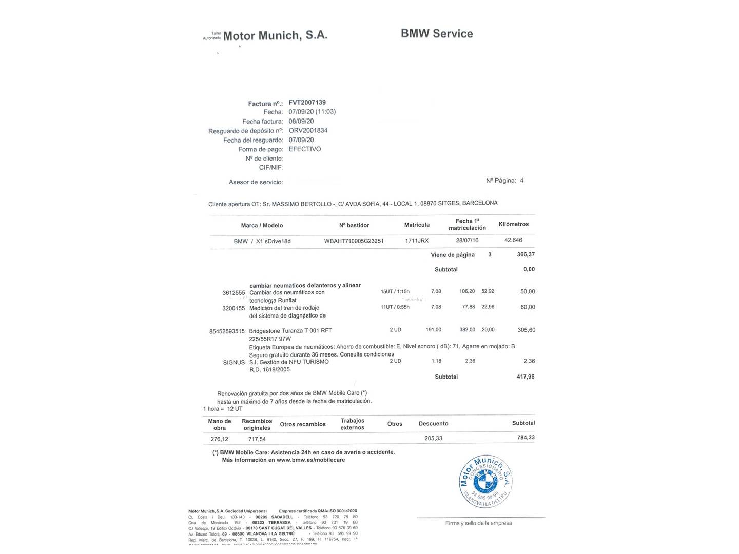 Foto del mantenimiento del BMW X1 BMW X1 sDrive18d (150 CV)