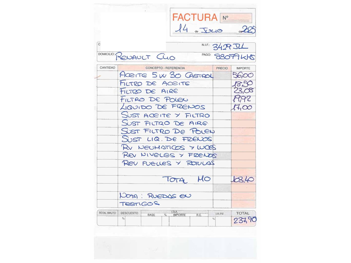 Foto del mantenimiento del Renault Clio Renault Clio Limited 1.2 16v (75 CV)