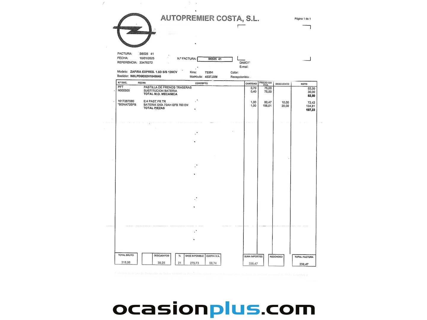 Foto del mantenimiento del Opel Zafira Opel Zafira 1.6 CDTI S&S Expression (120 CV) 7 Plazas