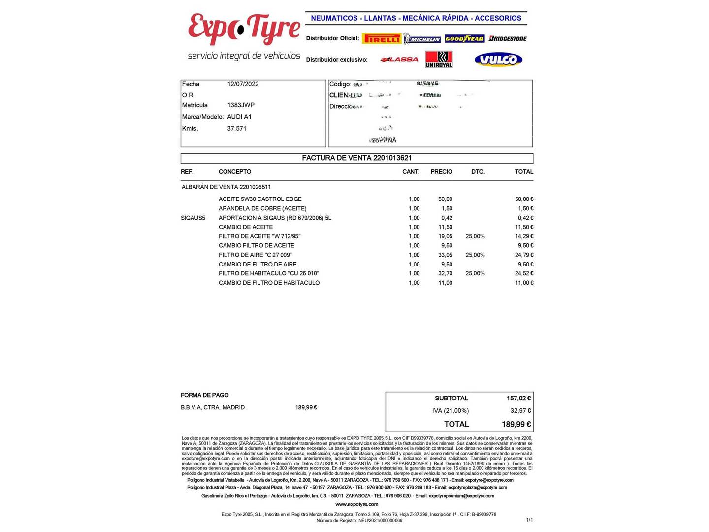 Foto del mantenimiento del Audi A1 Audi A1 Sportback Adrenalin 1.4 TFSI (125 CV) Pack S-Line