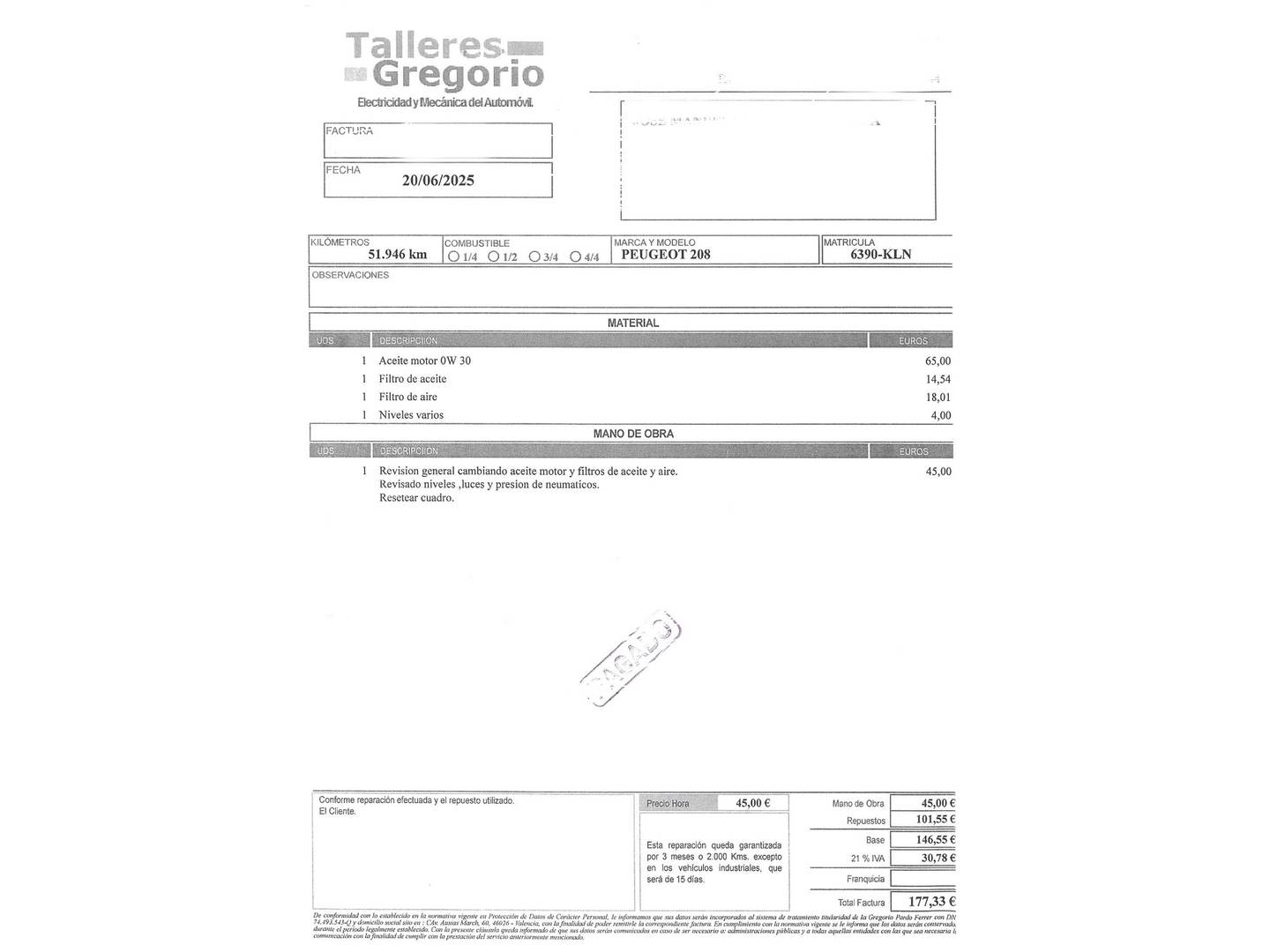 Foto del mantenimiento del Peugeot 208 Peugeot 208 PureTech 82 Style (82 CV)