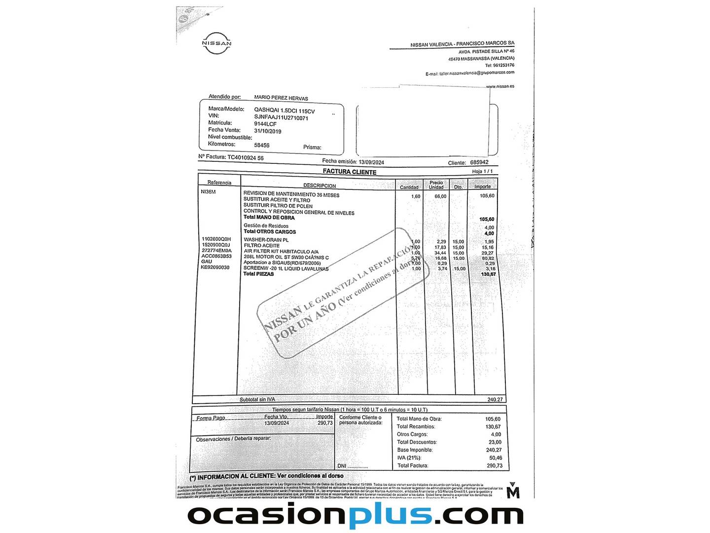 Foto del mantenimiento del Nissan QASHQAI Nissan Qashqai dCi 115 Tekna+ DCT (115 CV)
