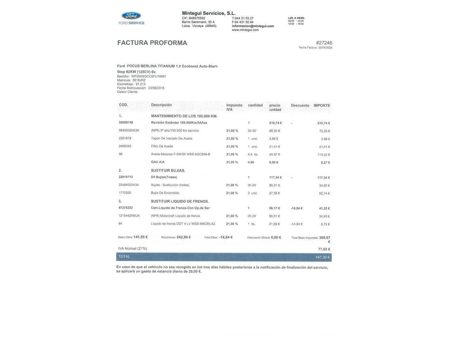 Foto del mantenimiento del Ford Focus Ford Focus 1.0 Ecoboost S&S Titanium (125 CV)