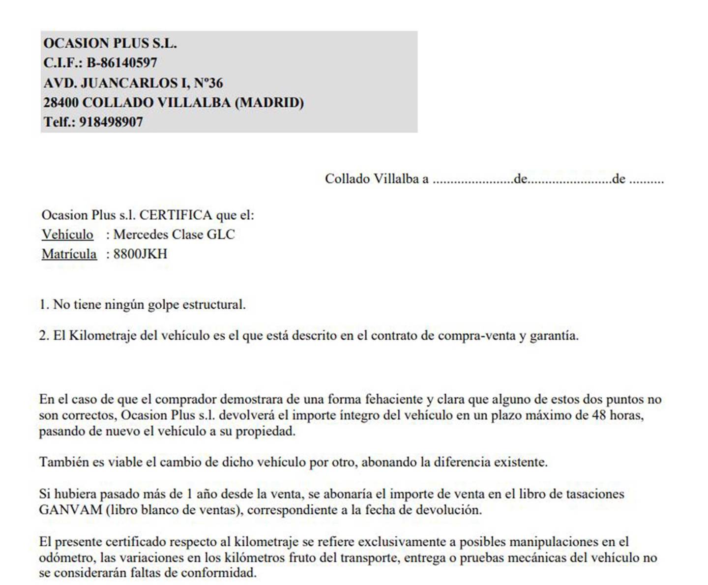 Foto del certificado del Mercedes Clase GLC Mercedes GLC GLC 220 d 4Matic (170 CV)