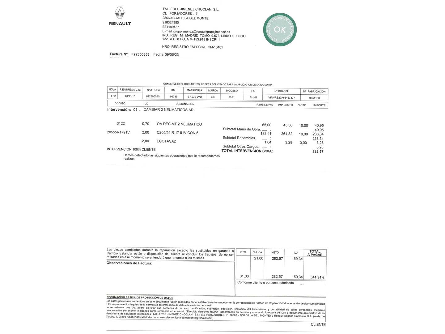Foto del mantenimiento del Renault Clio Renault Clio Zen Energy TCe (90 CV)