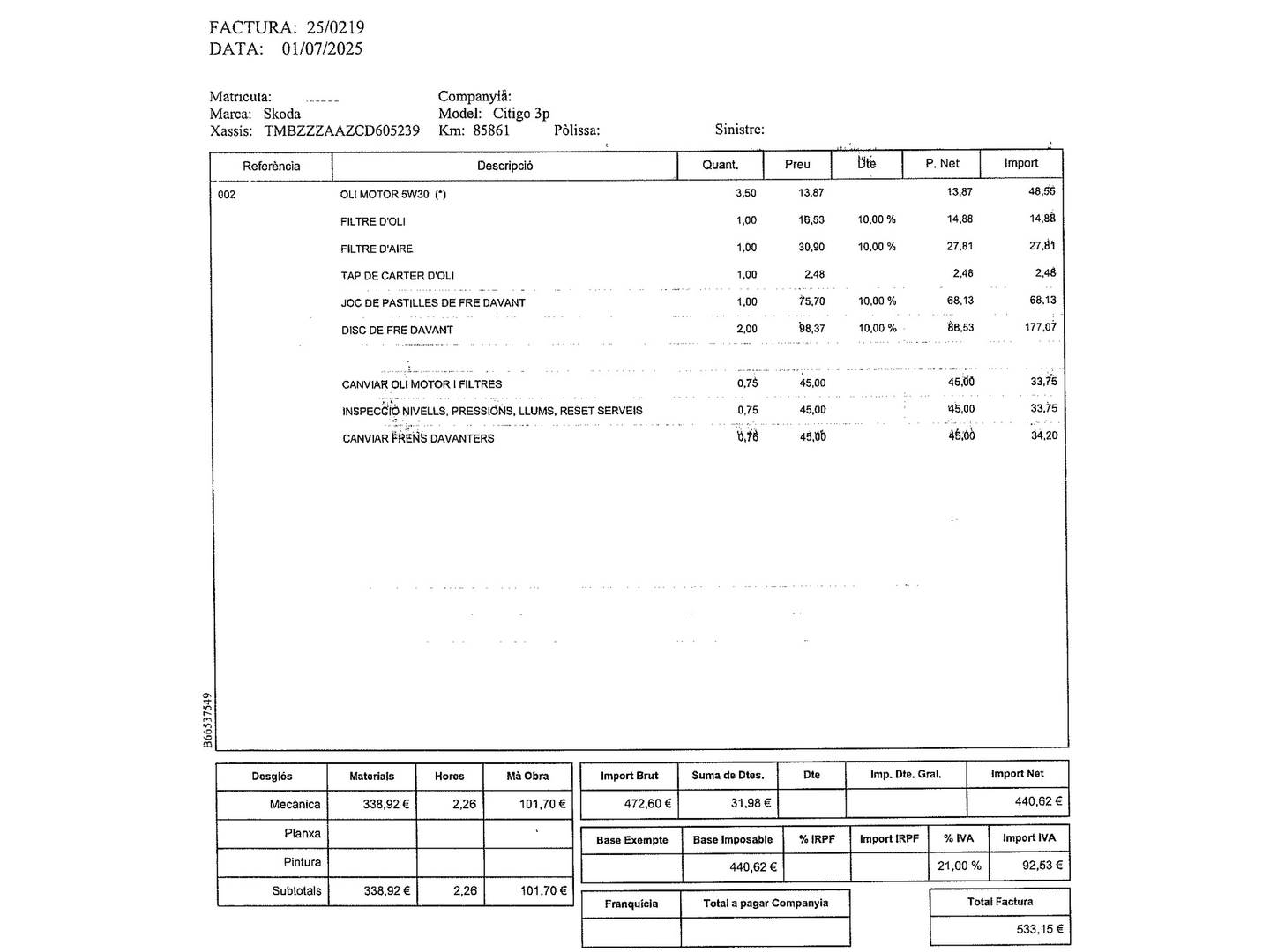 Foto del mantenimiento del Skoda Citigo Skoda Citigo 1.0 MPI Ambition (60 CV)