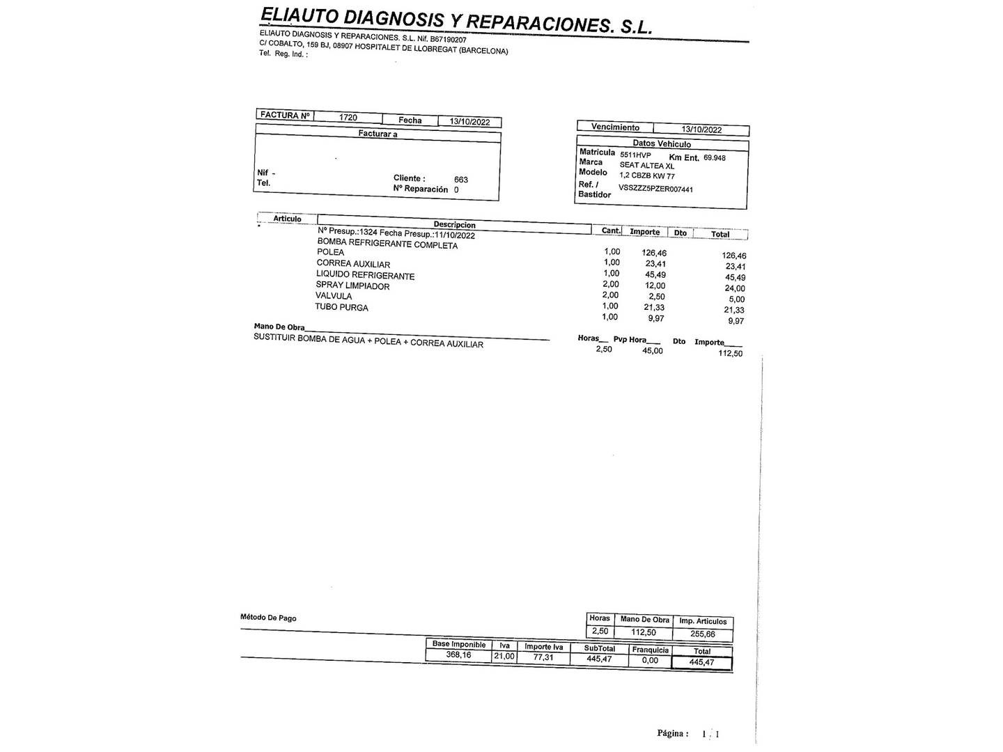 Foto del mantenimiento del Seat Altea XL Seat Altea XL 1.2 TSI Reference 4Kids (105 CV)