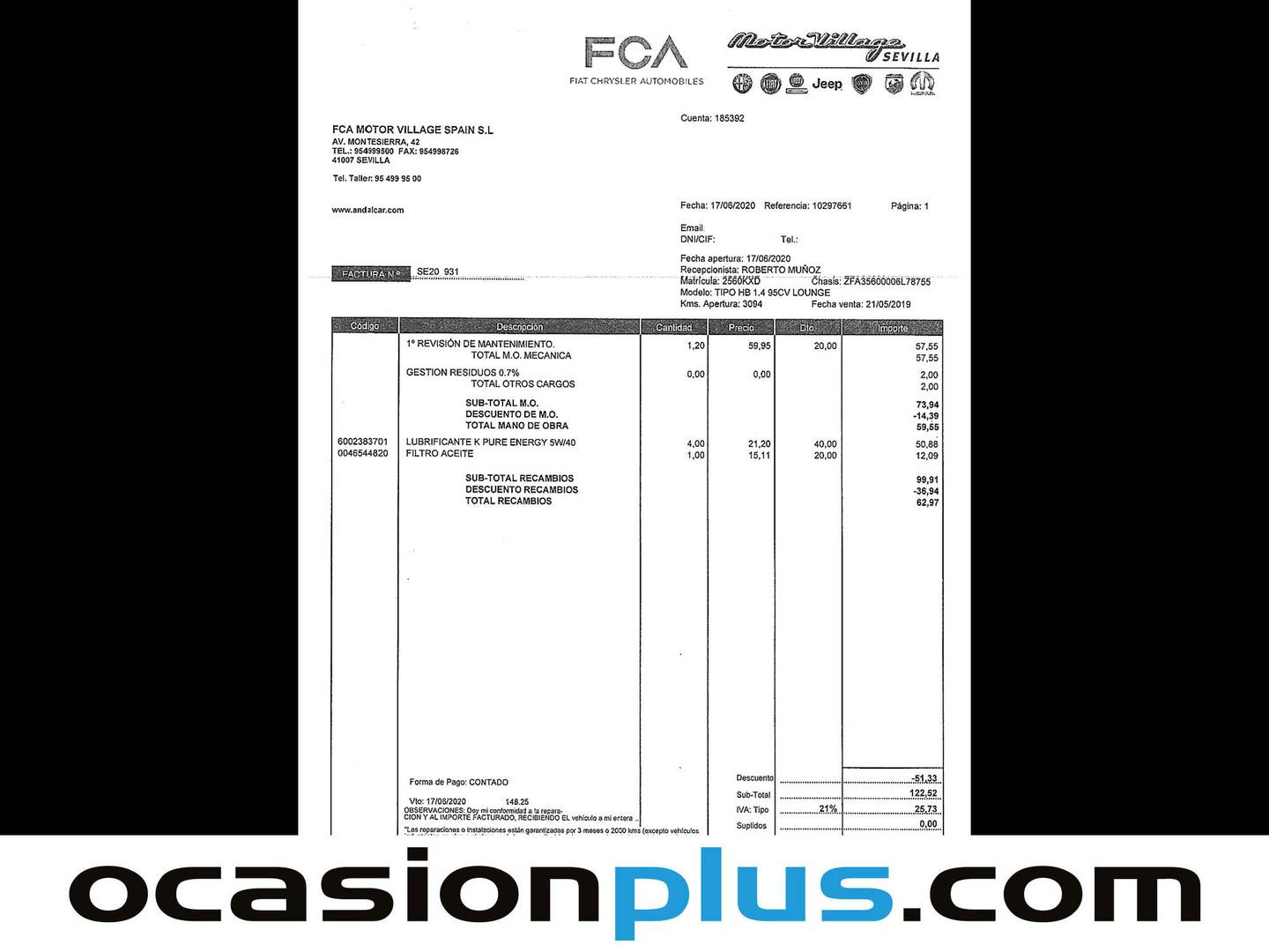 Foto del mantenimiento del Fiat Tipo Fiat Tipo 1.4 Lounge (95 CV)