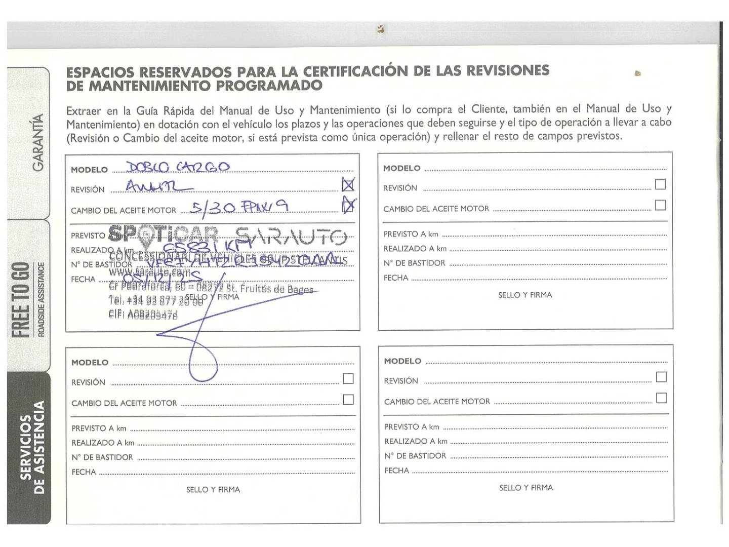 Foto del mantenimiento del Fiat Doblò Fiat Dobló Cargo BlueHDi 100 L1H1 1000kg (102 CV)