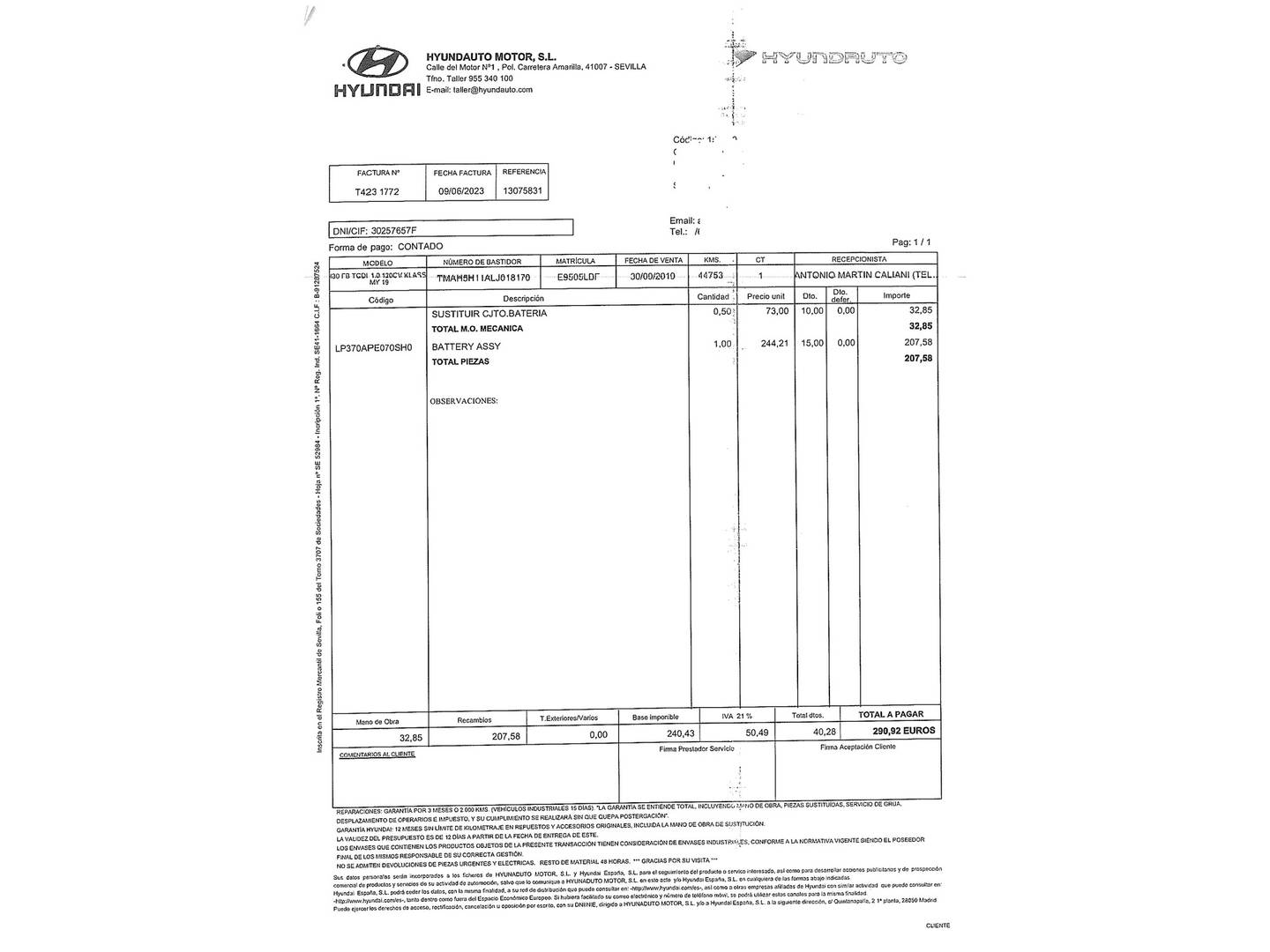 Foto del mantenimiento del Hyundai i30 Hyundai i30 Fastback 1.0 TGDI Klass (120 CV)