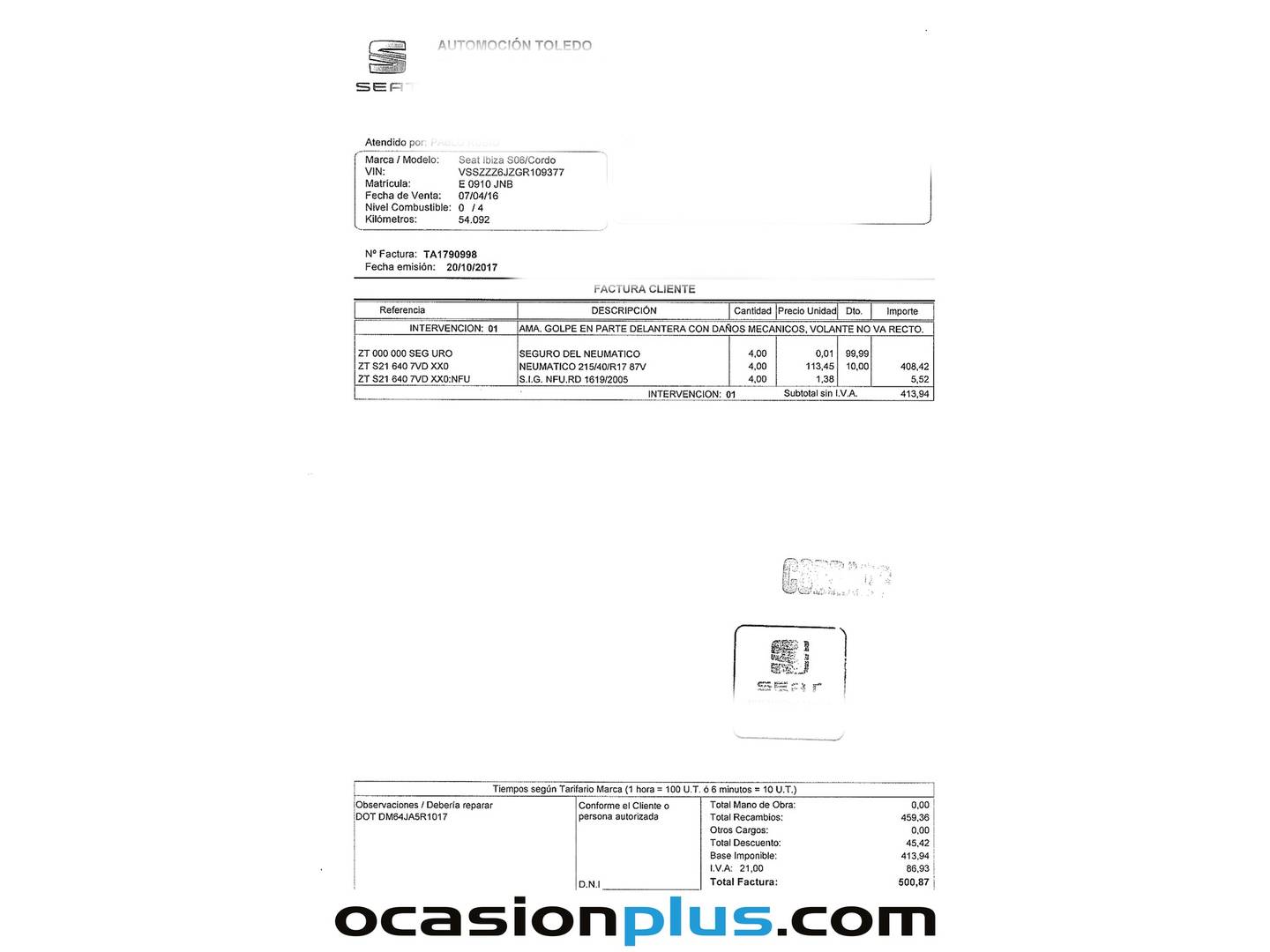 Foto del mantenimiento del Seat Ibiza Seat Ibiza 1.5 TSI FR XL DSG (150 CV)