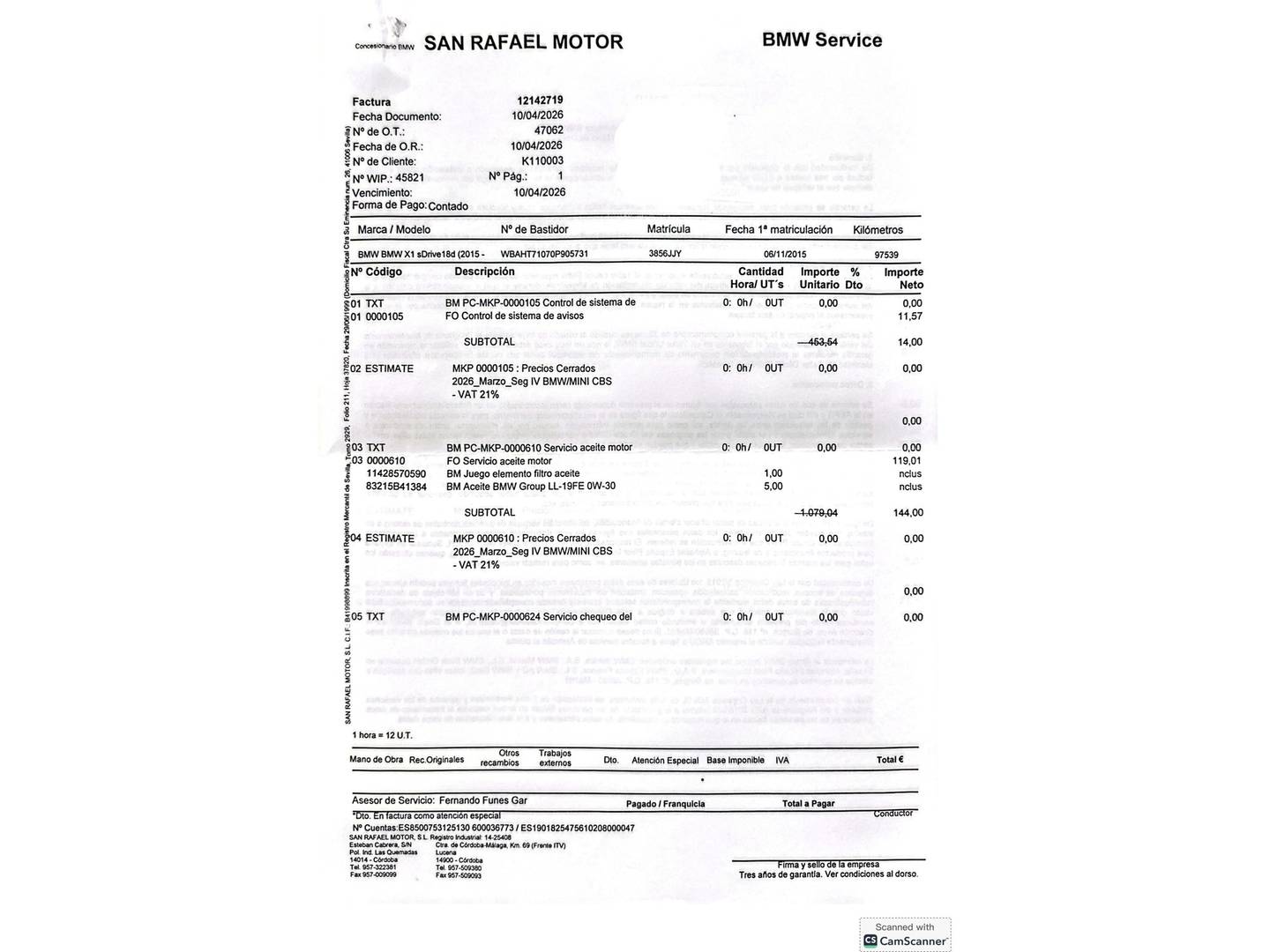 Foto del mantenimiento del BMW X1 BMW X1 sDrive18d (150 CV)