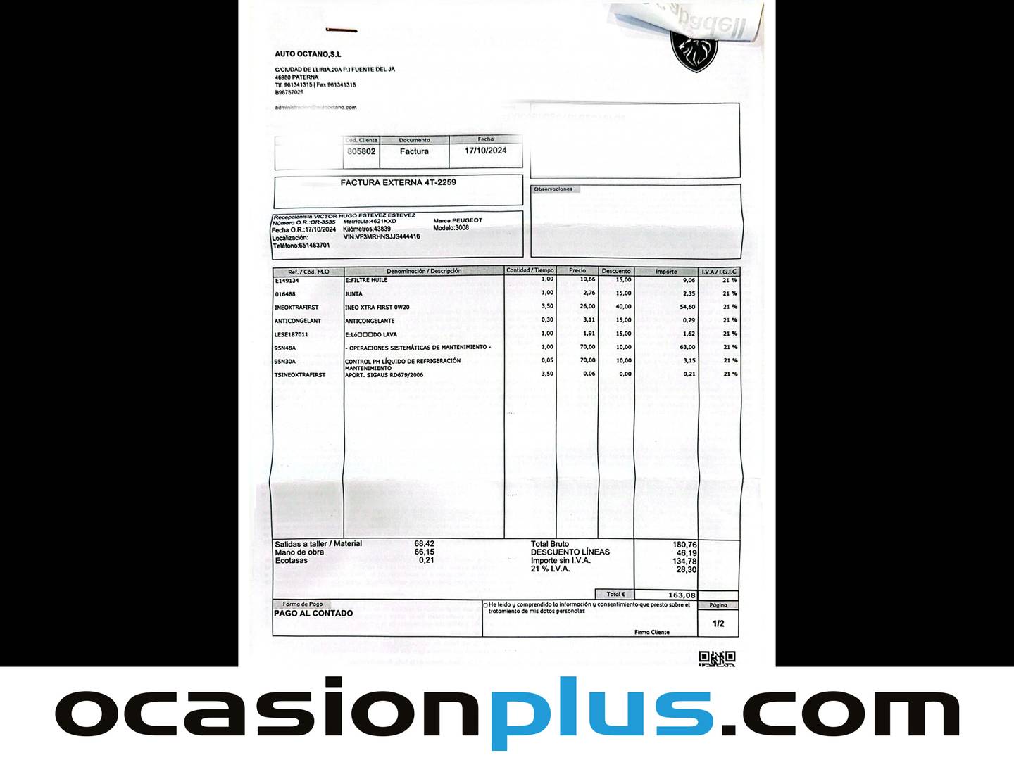 Foto del mantenimiento del Peugeot 3008 Peugeot 3008 PureTech 130 S&S Allure (130 CV)