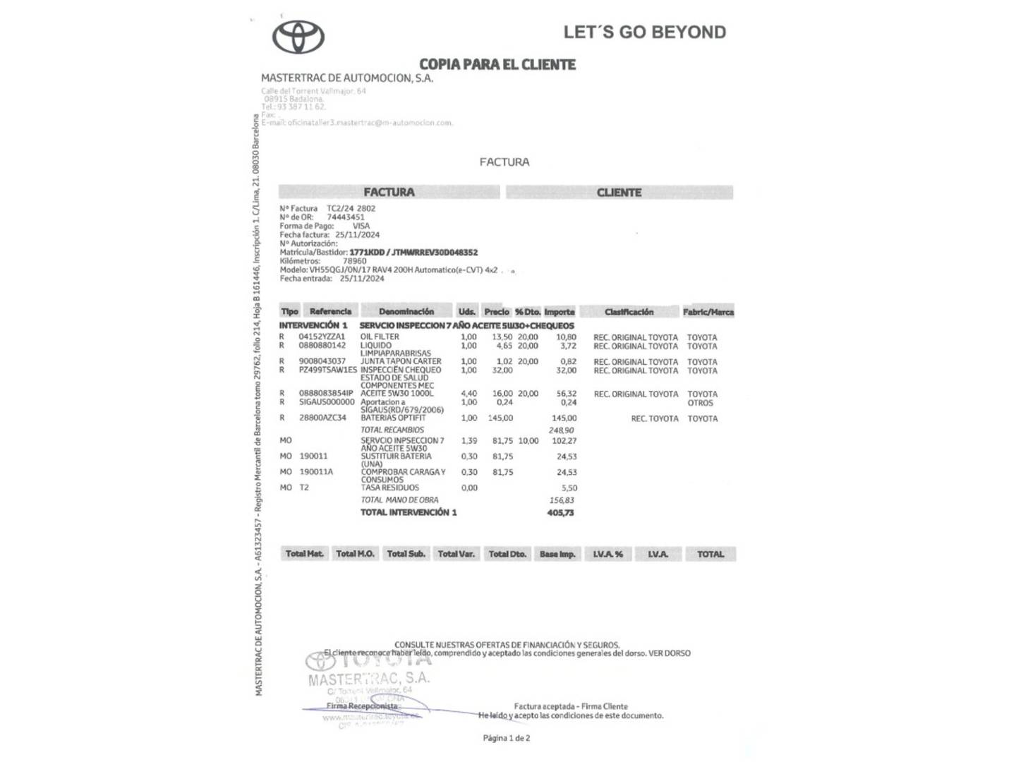 Foto del mantenimiento del Toyota Rav4 Toyota Rav4 2.5l hybrid Feel! 2WD (197 CV)