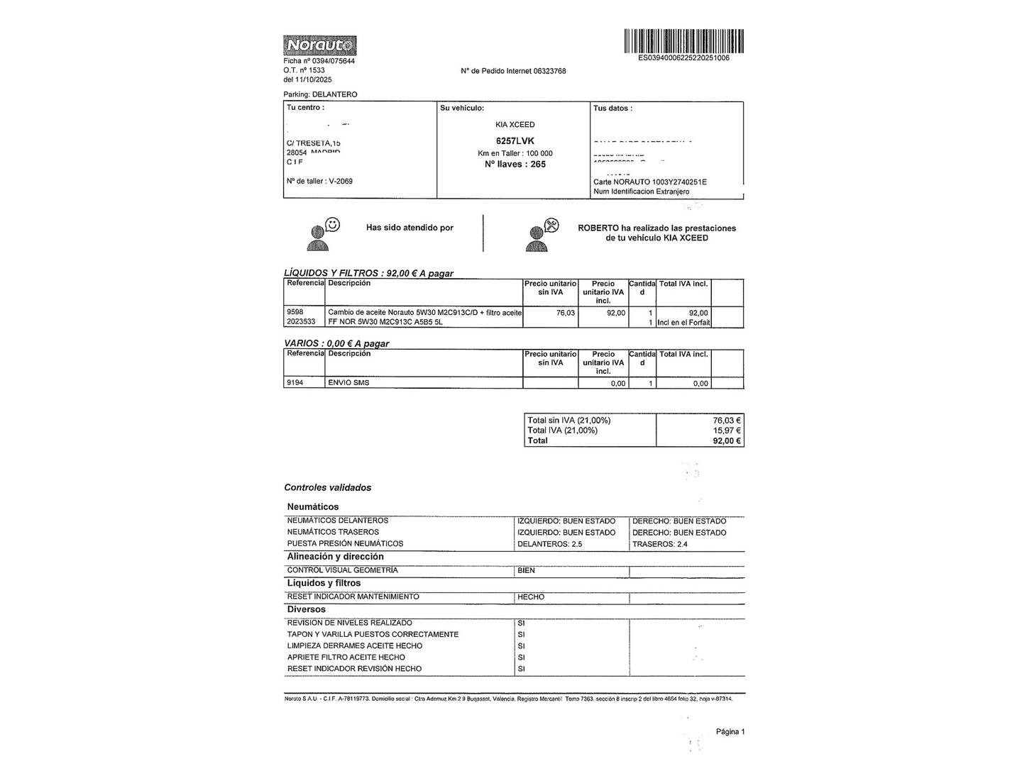 Foto del mantenimiento del KIA XCeed KIA XCeed 1.6 GDi PHEV eDrive (141 CV)