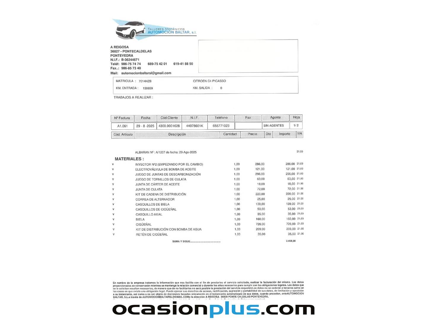 Foto del mantenimiento del Citroën Grand C4 Picasso Citroën Grand C4 Picasso BlueHDi 150 Airdream Intensive (150 CV) 7 Plazas