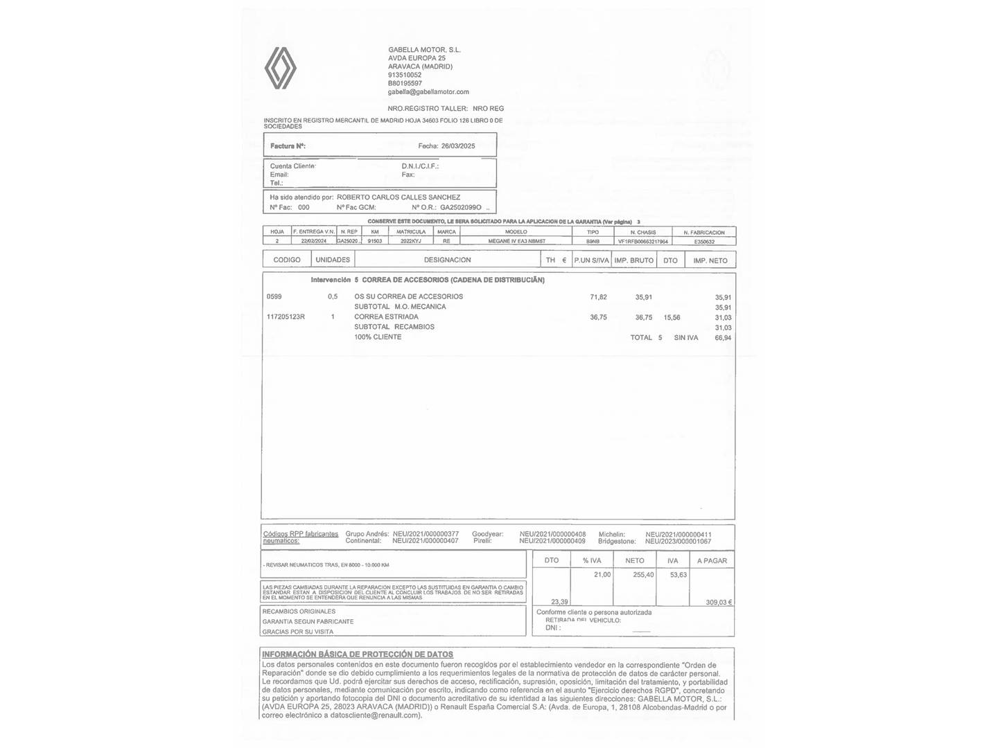 Foto del mantenimiento del Renault Mégane Renault Megane Zen TCe (140 CV) GPF