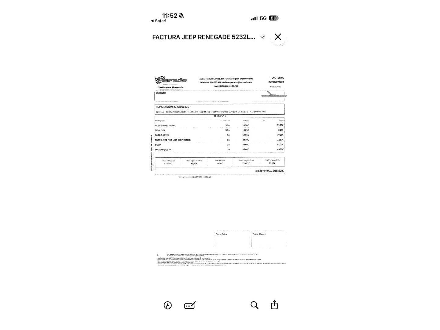 Foto del mantenimiento del Jeep Renegade Jeep Renegade 1.0G Limited 4x2 (120 CV)