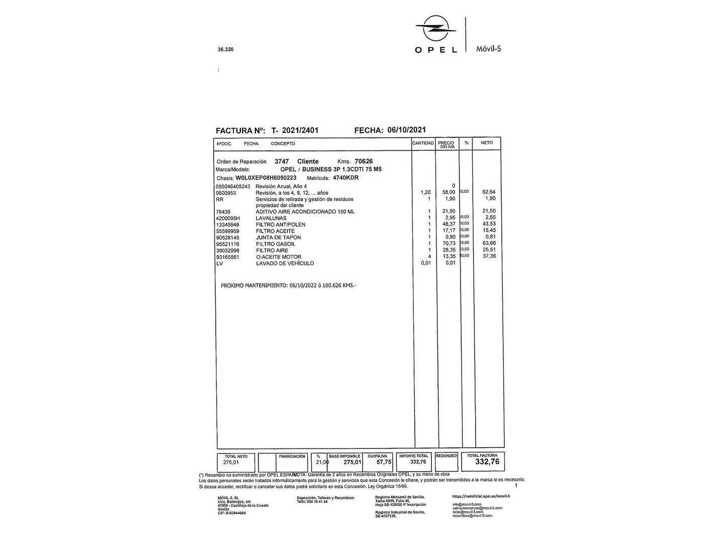 Foto del mantenimiento del Opel Corsa Opel Corsa 1.3 CDTI Business (75 CV)