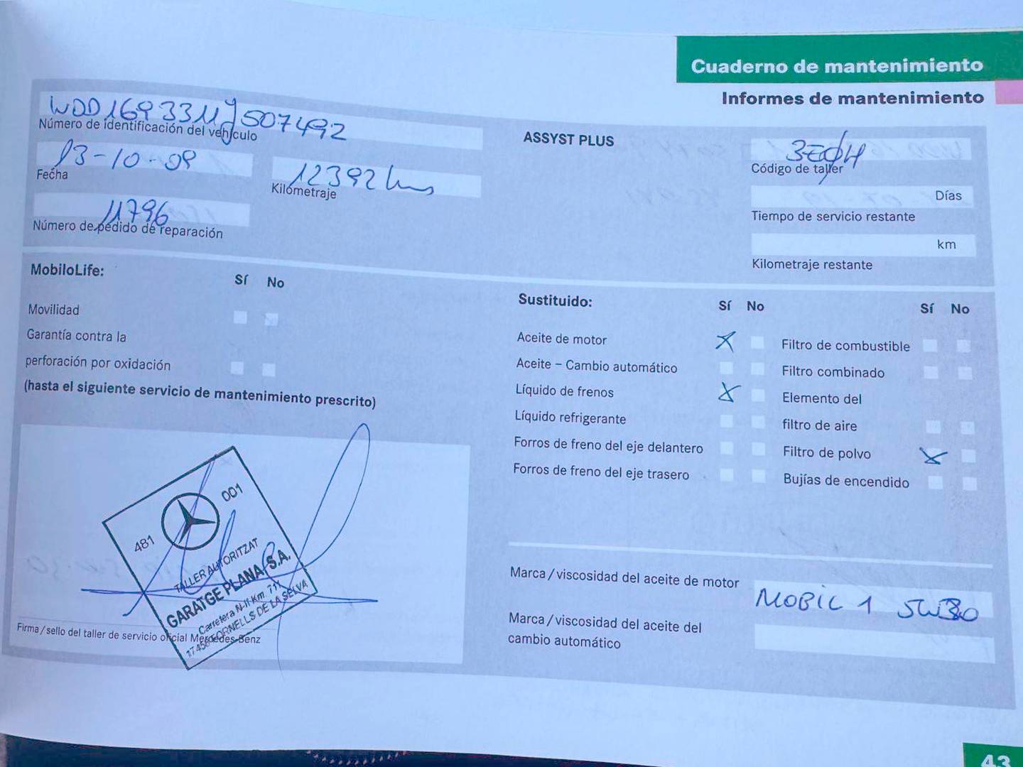 Foto del mantenimiento del Mercedes Clase A Mercedes Clase A 150 Classic (95 CV)