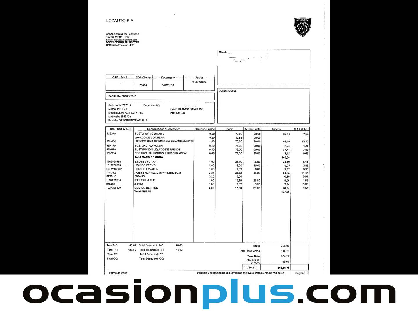 Foto del mantenimiento del Peugeot 2008 Peugeot 2008 VTI 82 Active (82 CV)