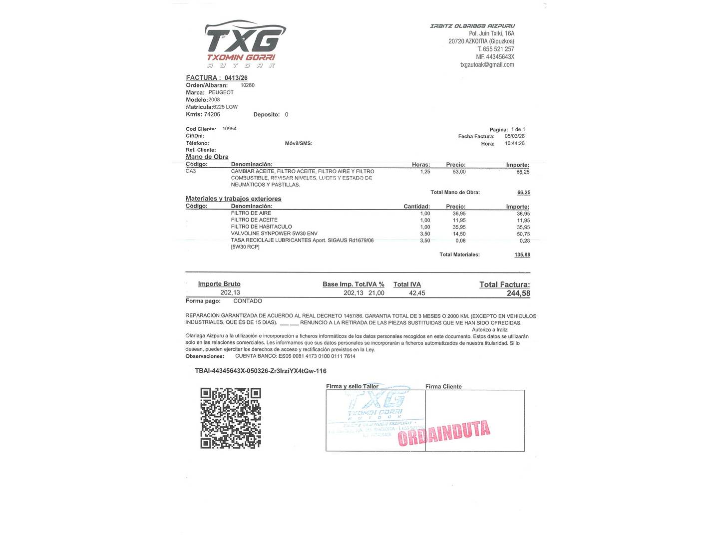 Foto del mantenimiento del Peugeot 2008 Peugeot 2008 PureTech 100 S&S Active (100 CV)