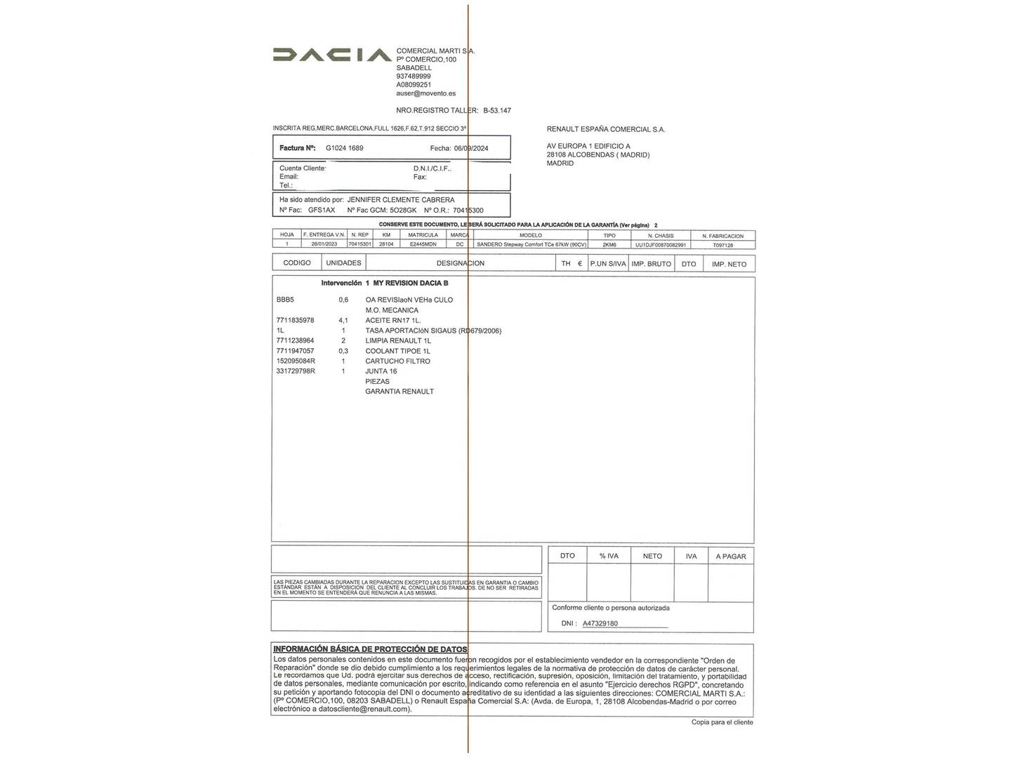 Foto del mantenimiento del Dacia Sandero Dacia Sandero Stepway Comfort TCe (91 CV)