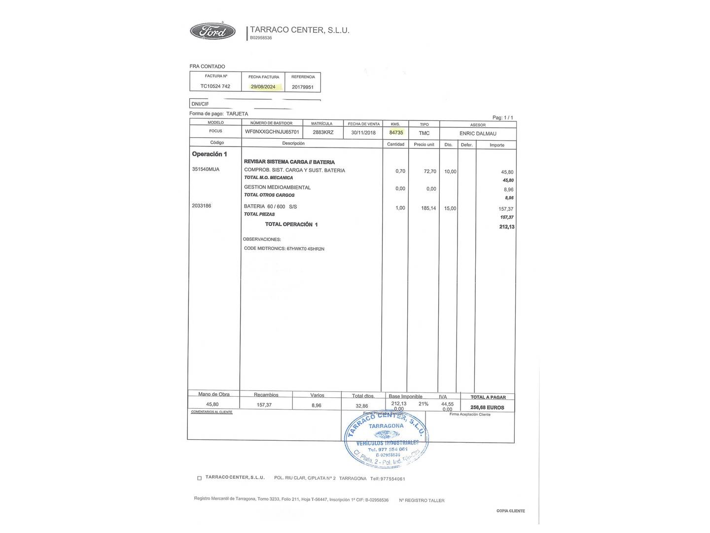 Foto del mantenimiento del Ford Focus Ford Focus 1.0 Ecoboost Trend+ (125 CV)