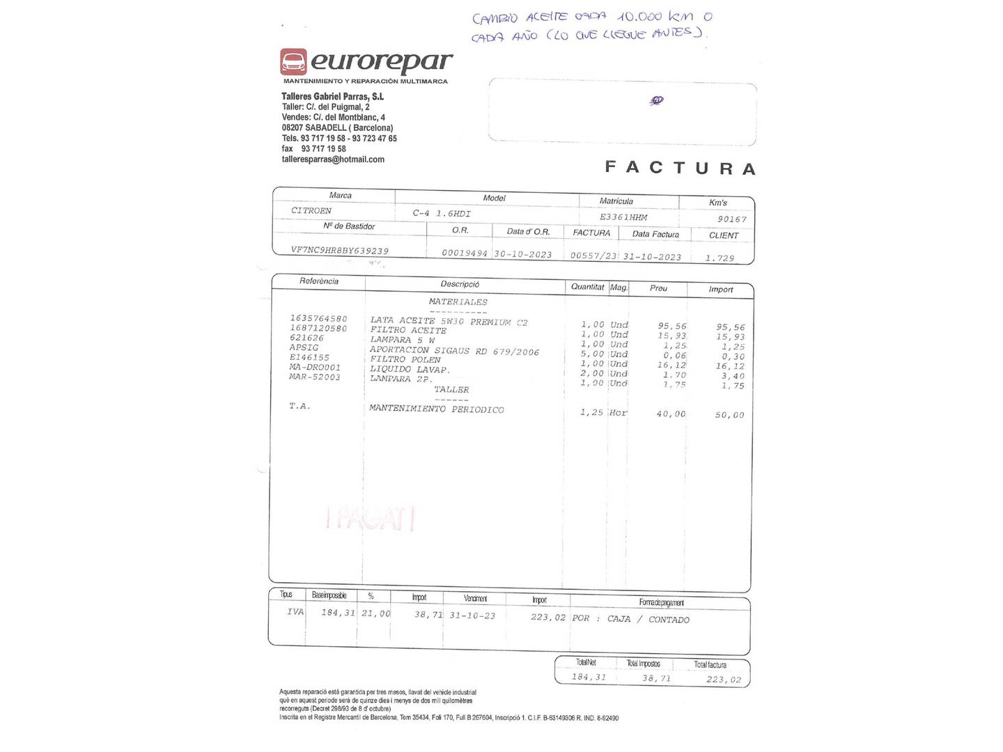 Foto del mantenimiento del Citroën C4 Citroën C4 1.6 e-HDI Collection CMP (112 CV)