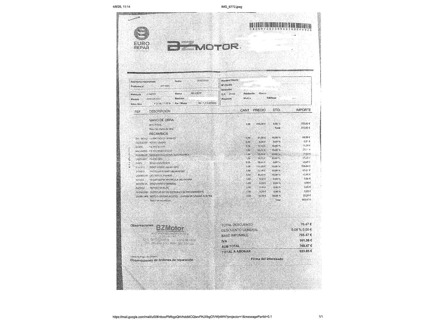 Foto del mantenimiento del Peugeot 3008 Peugeot 3008 PureTech 130 S&S Allure (130 CV)