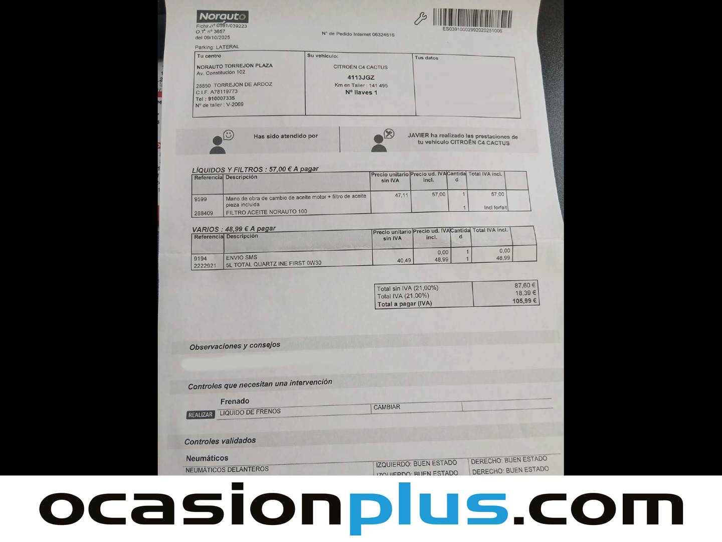 Foto del mantenimiento del Citroën C4 Cactus Citroën C4 Cactus PureTech 82 Feel (82 CV)