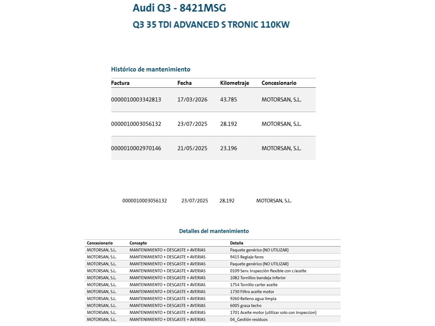 Foto del mantenimiento del Audi Q3 Audi Q3 Advanced 35 TDI (150 CV) S tronic
