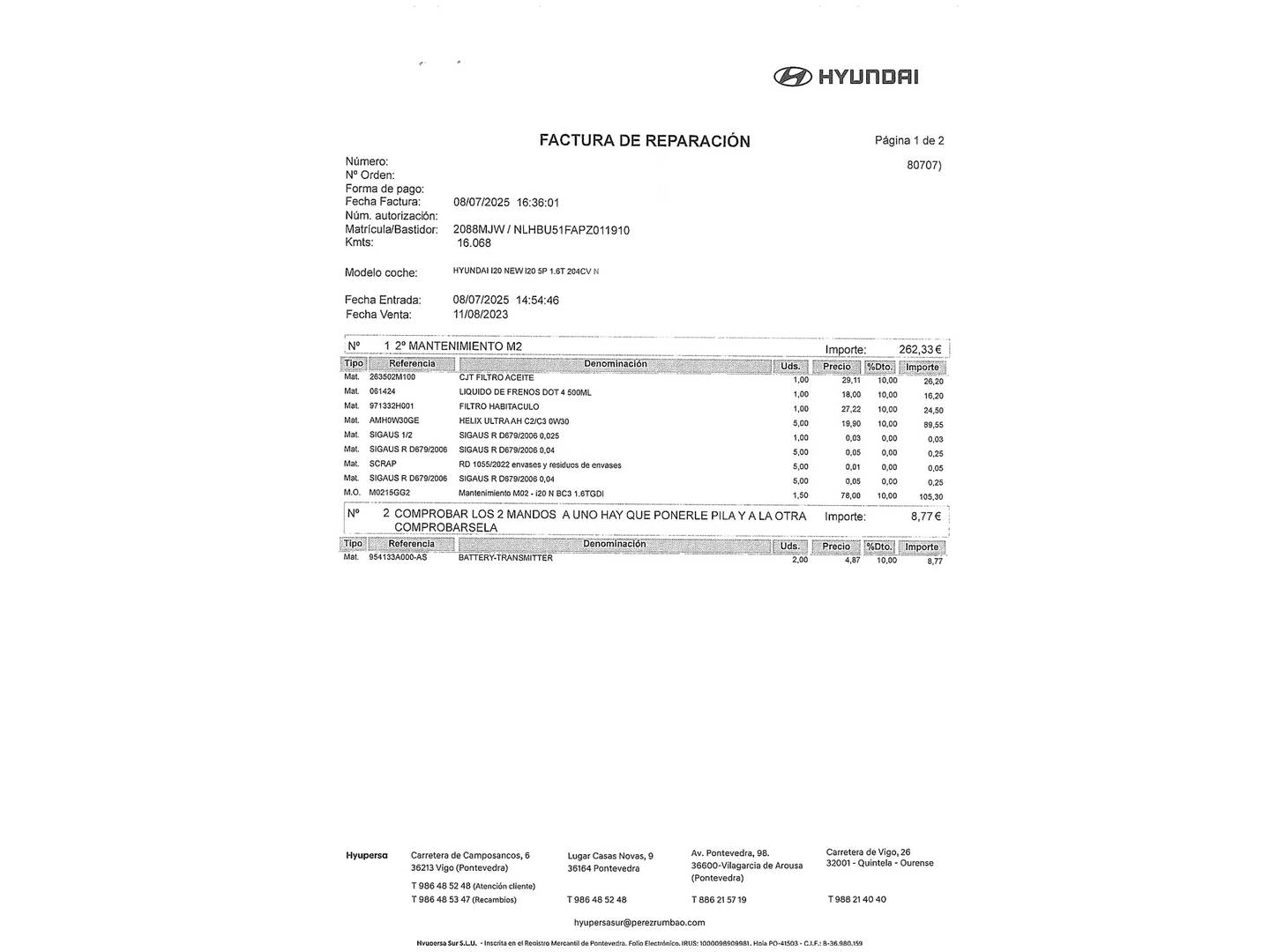 Foto del mantenimiento del Hyundai i20 Hyundai i20 1.6T N (204 CV)