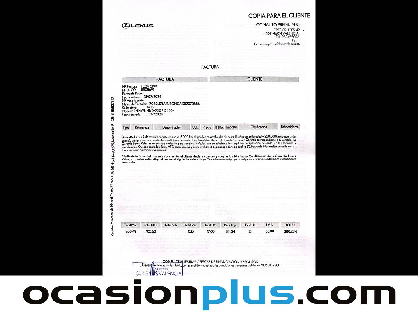 Foto del mantenimiento del Lexus RX Lexus RX 450h Executive (313 CV)