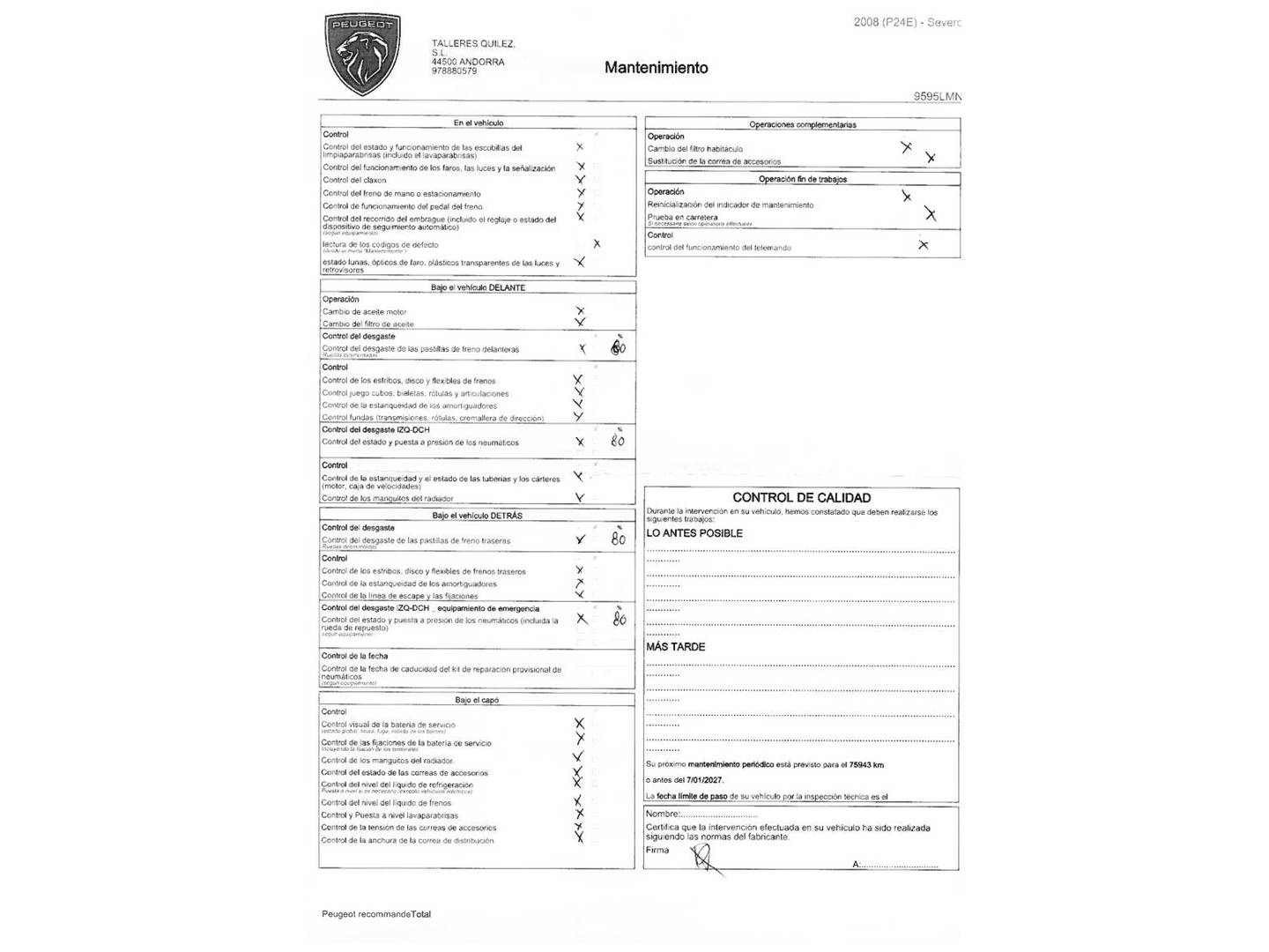 Foto del mantenimiento del Peugeot 2008 Peugeot 2008 PureTech 130 S&S Allure Pack (130 CV)