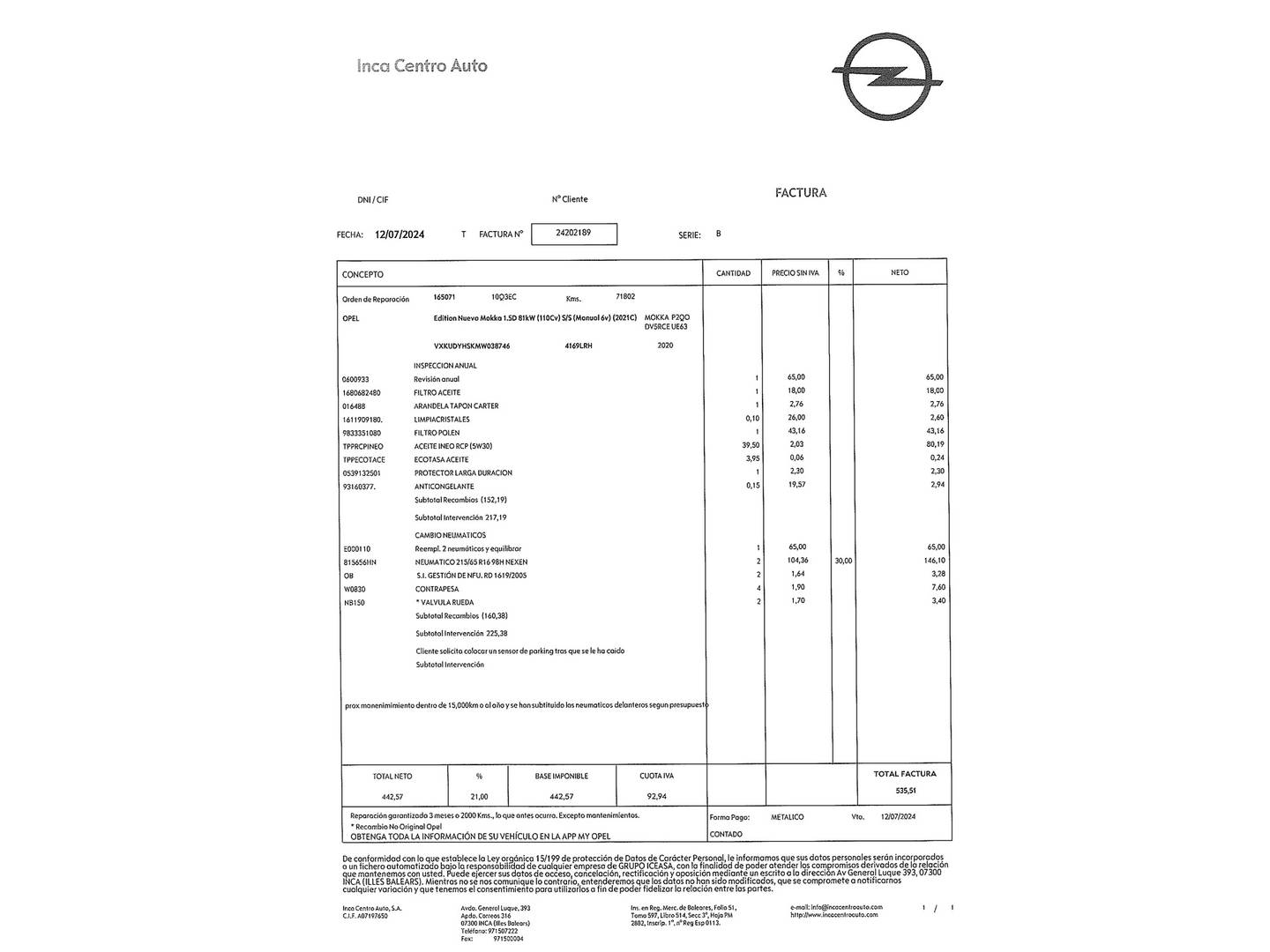 Foto del mantenimiento del Opel Mokka Opel Mokka 1.5 D Edition (110 CV)