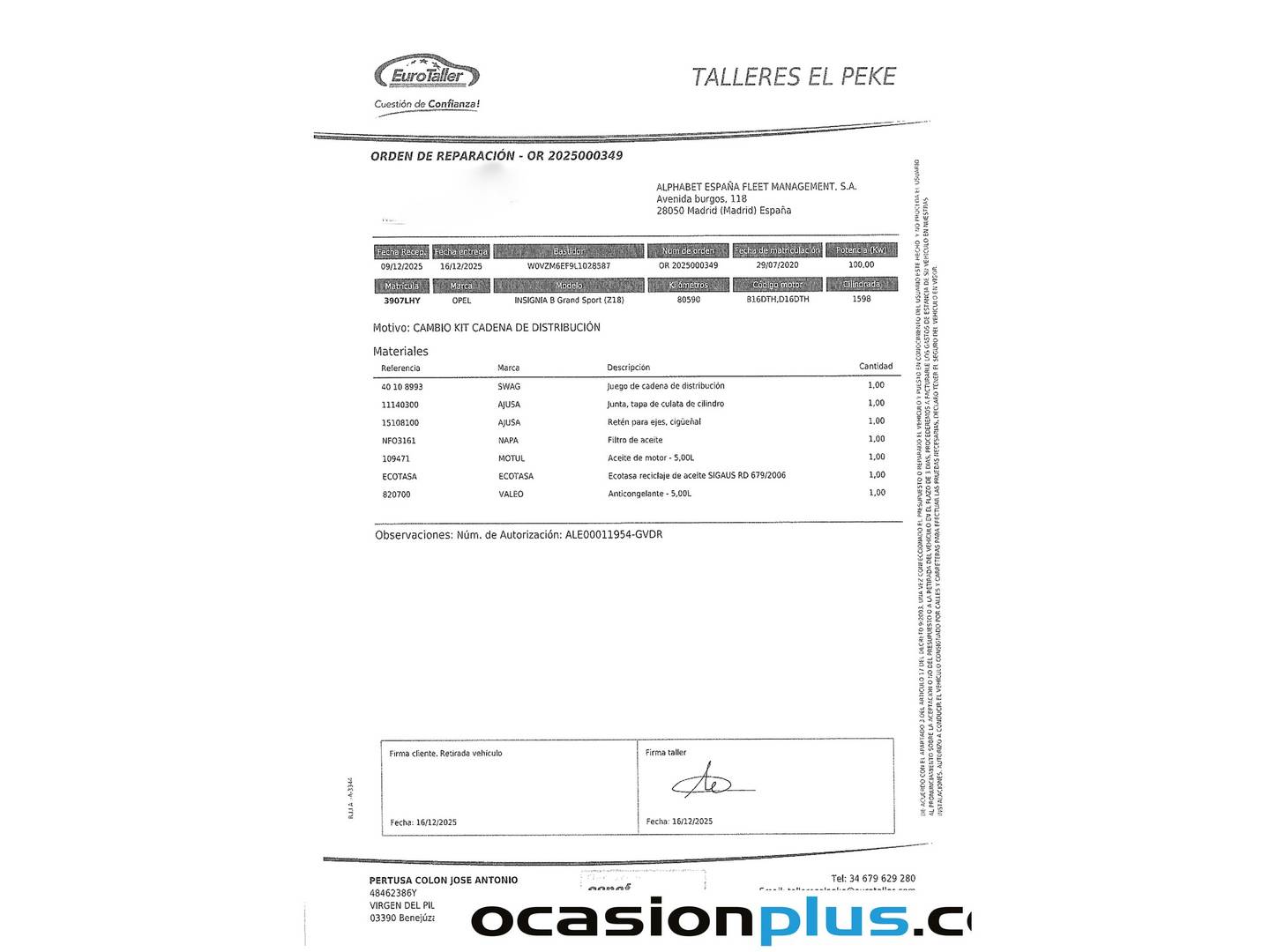 Foto del mantenimiento del Opel Insignia Opel Insignia 1.6 CDTI GS Turbo D Selective (136 CV)