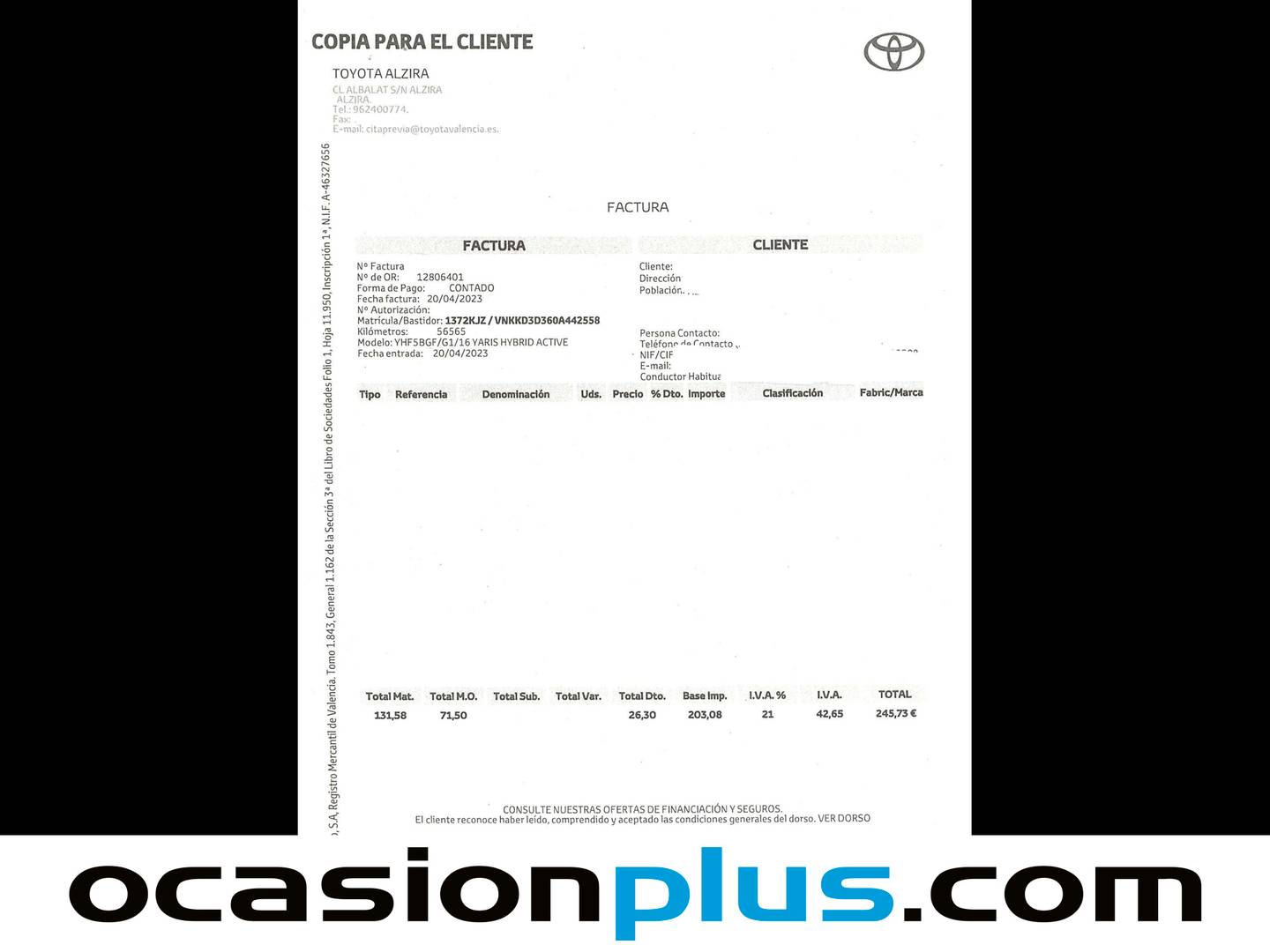 Foto del mantenimiento del Toyota Yaris Toyota Yaris 1.5 Hybrid Active (100 CV)