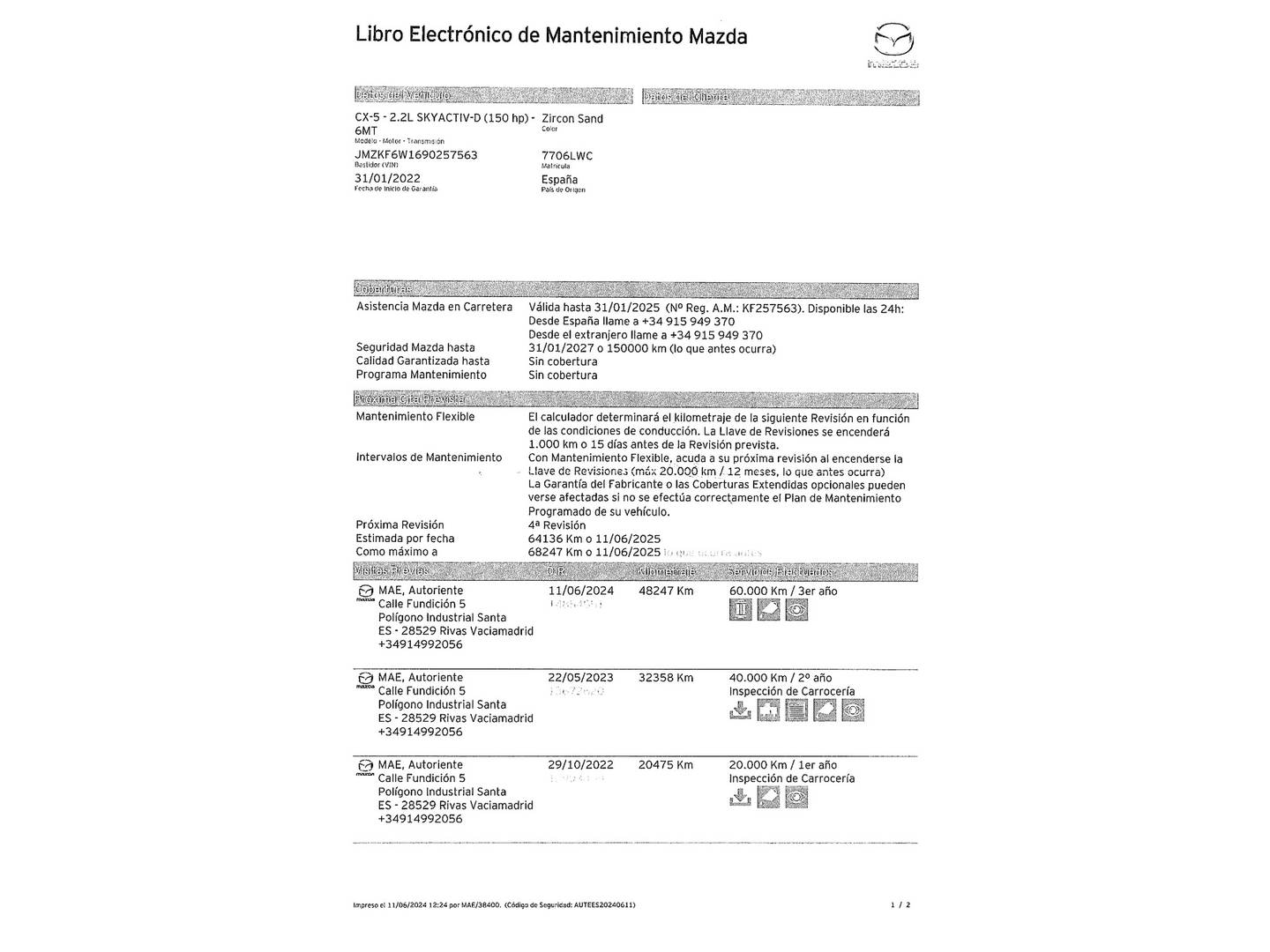 Foto del mantenimiento del Mazda CX-5 Mazda CX-5 2.2 DE Newground 2WD (150 CV)