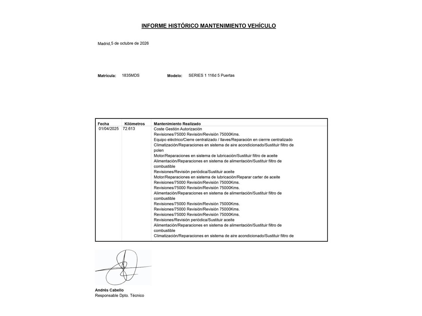 Foto del mantenimiento del BMW Serie 1 BMW Serie 1 116d (116 CV)