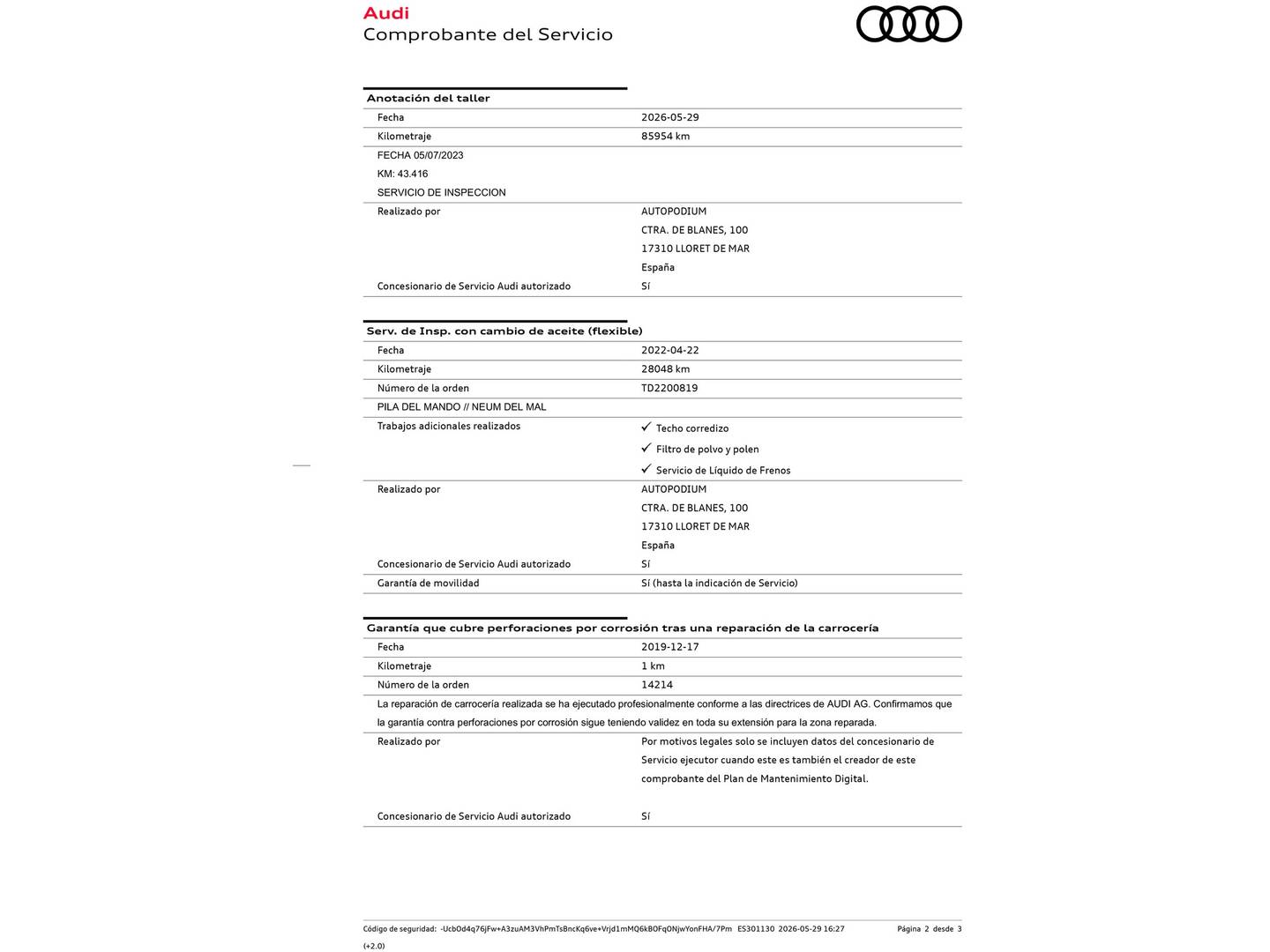 Foto del mantenimiento del Audi A3 Audi A3 Sportback Black Line 35 TFSI (150 CV) S-Tronic